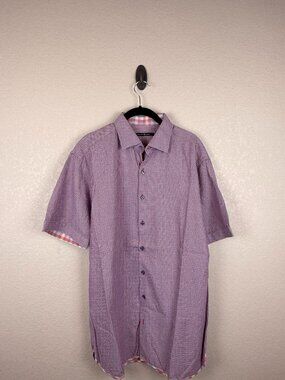 Hammer Made Men's Coral White Check Short Sleeve Button-Up Shirt Large 16.5